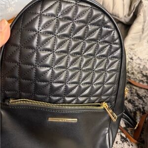 ALDO Quilted Black Backpack with Gold Accents
